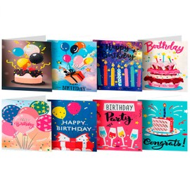 CAYUDEN Diamond Painting Happy Birthday Cards, 8 Packs 5D Diamond Greeting Cards Kits for Adults DIY Diamond Art Birthday Cards with Envelopes Birthday Gifts for Families, Friends, Partners