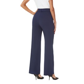 iChosy Womens Wide Straight Leg Pull-On Trousers Casual Slacks Dress Pants with Pockets Navy32 4