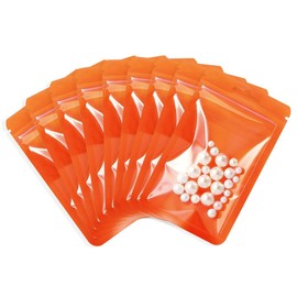 Rimiko 50pcs Clear Ziplock Bags, Resealable Sample Bags, Small Plastic Bag with Hanging Hole, Reusable Zip Pouches for Sample Packaging, Retail, Food and Items Storage (Orange, 4.1"x 5.9")