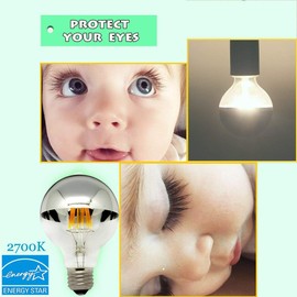 LUXON Half Chrome Light Bulbs,Dimmable,LED Edison Bulbs,Silver Dipped Anti Glare Bulb,Mirror 6W (60W Equivalent) G80/G25 Globe Decorative Light Bulb,E26 Base Warm White 2700K,for Vanity Pack of 2