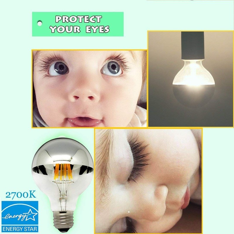 LUXON Half Chrome Light Bulbs,Dimmable,LED Edison Bulbs,Silver Dipped Anti Glare