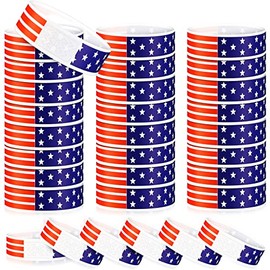 200 Pieces Patriotic Paper Wristbands for Events Star Stream Event Wristbands Party Favors VIP Wristbands Red White and Blue American USA Paper Bracelets Wristbands for Event Memorial and Veterans Day