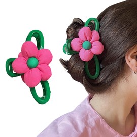 Flower Hair Clips, 1 Pcs Hot Pink Floral Claw Clips for Women, Large Acrylic Hair Clamps with Strong Hold Non-Slip, Spring Summer Hair Accessories for Party Wedding