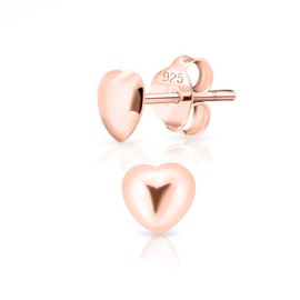 DTPsilver® Small Earrings 925 Sterling Silver Yellow Gold-Plated or Rose Gold Plated Heart Stud Earrings Diameter 5 mm, Sterling Silver Rose Gold, No Gemstone