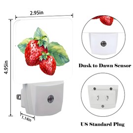 FSHVQKD Watercolor Cute Strawberry Night Light,Plug Into Wall with Dusk to Dawn Light Sensors, Warm Nightlights for Bedroom, Bathroom, Hallway, Kitchen, Gifts Ideal for Boys Girls Women Men