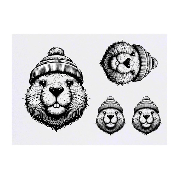 4 x 'Beaver wearing Woolly Hat' Temporary Tattoos - Water