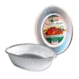 CasaChic Contenitore Alluminio per Pollo Ovale, 1 pz – Teglia Monouso per Cottura e Asporto (27x23x7 cm)