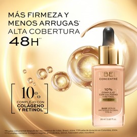 L'BEL - Concentré Total Base de Maquillaje Color Caramel 210F 26ml, Poder Sérum Antiedad, Efecto Lifting, Protección FPS 15, con Colágeno, Alta Cobertura, Piel Firme y con Menos Arrugas