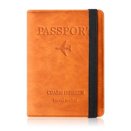 Czyan Passport Cover, Faux Leather Protective Passport with RFID Blocking Protective Cover, Vaccination Card, Protective Case for Credit Cards, ID and Travel Documents, orange, rfid wallet