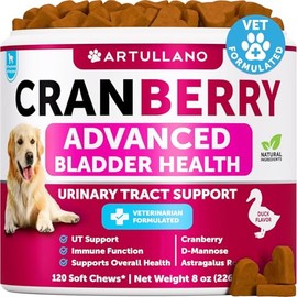 Dog UT Treats - Cranberry Chews for Dogs - Urinary Tract & Bladder Support Supplement with Natural Cranberry Extract - Tasty 120 Soft Bites for Daily Wellness with Fish Oil, Pumpkin, D-Mannose