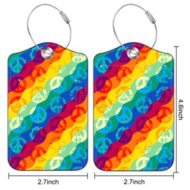 Mazumbuy Set of 2 Luggage Tags for Suitcase Vintage Peace Signs Leather Baggage Tags Set with Stainless Steel Loop Name Address Labels Privacy Cover for Men Women Travel Bag Suitcase, 4.6 x 2.7 inch
