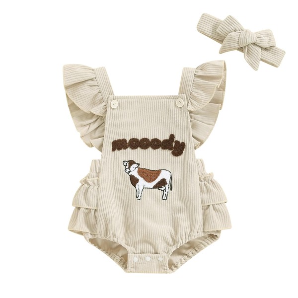 baorji Newborn Baby Girl Ruffle Romper Farm Sleeveless Cow Print