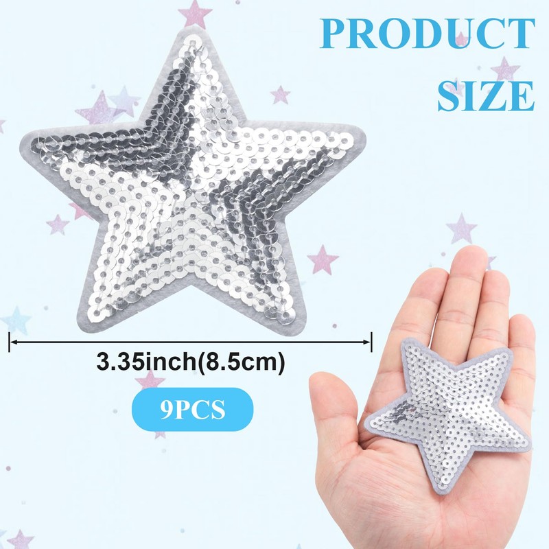 PAGOW 9pc Sequins Star Iron on Patches - Shiny Bulk