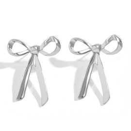 Yimofy Bow Earrings for Women Fashion Bowknot Stud Earrings Large Bow Dangle Earrings Silver Drop Earrings Jewelry Gifts for Women Girls (Style E Silver)