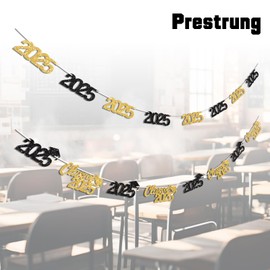 Vofrise Black and Gold Class of 2025 Banner 2025 Graduation Party Decorations Glitter Graduation Banners with Grad Cap for Senior High School College Graduate Celebration