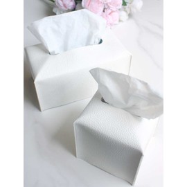 Tissue Holder White Tissue Box Cover – Square Leather Tissue Cover Box with Bottom Belt by JESMINI Decorative Tissue Box Holder for Modern Home Office Decor