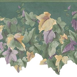 CONCORD WALLCOVERINGS ™ Wallpaper Border Floral Pattern Colorful Leaves, Die Cut Edge for Kitchen Dining Area Cottage Living Room, Green Yellow Lilac, 15 Feet by 7 Inches 138902
