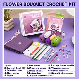 Iuuidu Crochet Kit for Beginners, Flower Bouquet Crochet Kit, Crochet Starter Kits with Step-by-Step Video Tutorials and Hook for Adults DIY Craft Birthday Wedding Present, Home Decor