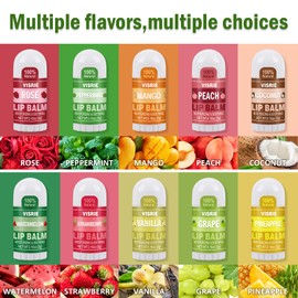 VISRIE Mini Lip Balm 20 Pack, Natural Lip Balms Bulk with Vitamin E and Coconut Oil, Moisturizing Lip Balm for Dry Cracked lips - 10 Flavors