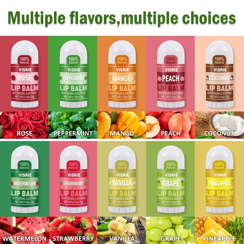 VISRIE Mini Lip Balm 20 Pack, Natural Lip Balms Bulk