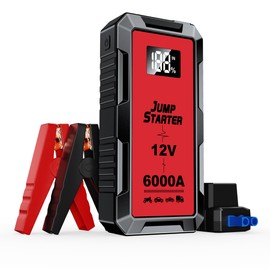 Car Battery Jump Starter with 6000A Peak Smart Clip LCD Display and 3 Modes Flashlight for Up to All Gas and 10.0L Diesel Engine 12V Auto Battery Booster Jumper Cables Portable Lithium Jump Box