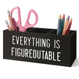 VIITlUE Everything Is Figureoutable Wooden Pen Pencil Holder, Inspirational Desk Decor, Motivational Gifts for Coworkers Women Men, Positive Wooden Makeup Brush Toothbrush Holder Organizer