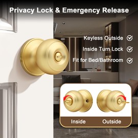 Probrico 3 Pack Gold Privacy Door Knob, Keyless Doorknobs Interior Lockset,Privacy Knobs for Bedroom/Bathroom, Gold Lockable Door Handle