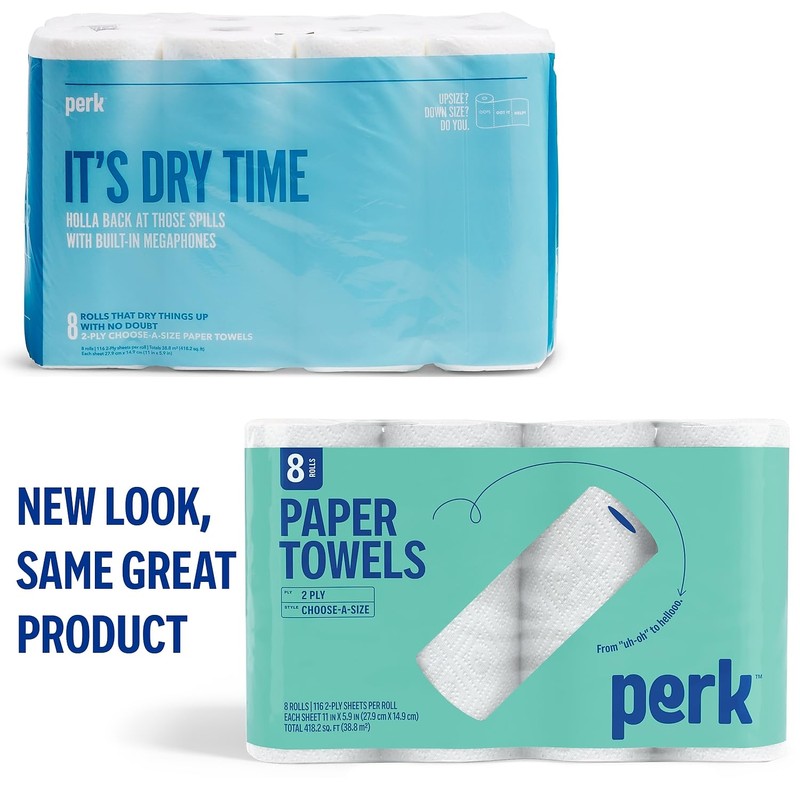 Perk Choose-A-Size Paper Towels, 2-Ply, 116 Sheets/Roll, 8 Rolls Pack