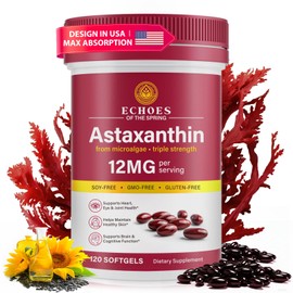 Astaxanthin 12mg – Natural Astaxanthin from Haematococcus Pluvialis, Triple Strength Antioxidant Supplement for Eye, Skin, Joint & Immune Support, Non-GMO, Gluten Free, 120 Softgels