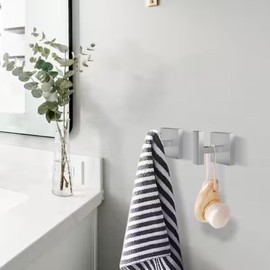 DGYB Towel Hooks for Bathrooms Set of 2 Brushed Nickel Shower Hooks for Inside Shower Stainless Steel Heavy Duty Wall Hooks for Hanging for Kitchen Bedroom Office Pool Coats