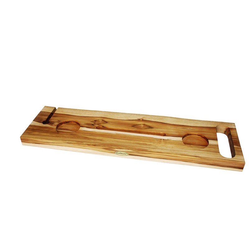 EcoDecors Eleganto 30" Live Edge Solid Teak Bath Caddy Tray