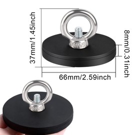 MIN CI Pack of 6 Magnets Very Strong with Thread D66 x 8 mm M4 Magnets Screwable Flat Magnets with Hole Countersunk Magnets for Screwing On Round Eyelet Magnet Pot Magnet Large Magnet Hook