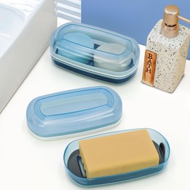 OZNER Solid Shampoo Bar Holder,Travel Soap Case,Large Bar Soap Holder,Clear Soap Box,Soap Dish with Draining Layer,Soap Container for Bathroom, Traveling, Gym, Camping（Blue,1 Pack）