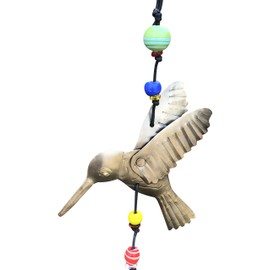 Nickanny's The Hummingbird in Flight with Beads 15 in Long Wind Chime Iron and Glass