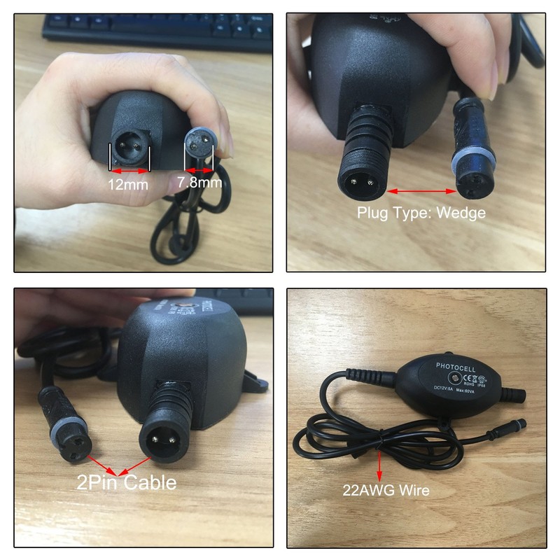 QACA LED Photocell DC 12V PC Waterproof IP68 Max.Load Power