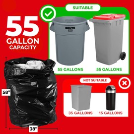 ToughBag 55 Gallon Trash Bags (32 Count) Heavy Duty Trash Bags, Black Garbage Bags, 2.5 Mil - Made in USA