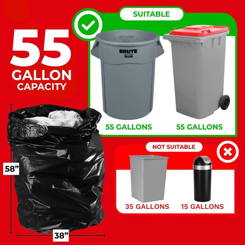 ToughBag 55 Gallon Trash Bags (32 Count) Heavy Duty Trash