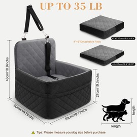 Dog Car Seat for Small/Medium Dogs,Pet Puppy Car Seat Booster 15-35 lbs with Soft 4+2in Detachable Pads Detachable Elevated Cushion and Washable Cover, Safety Belts, Storage Pockets, Easy to Install