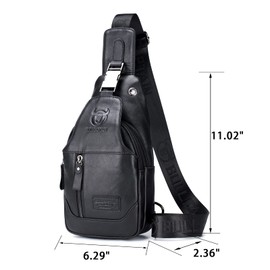 LUKZIJAES Genuine Leather Sling Bag for Men Crossbody Shoulder Chest Pack Hiking Casual Daypack Outdoor Travel Backpack (#4-Black)