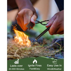 1 Pack Ferro Rod Fire Starter Flint Fire Starter Survival Tool Flint and Steel Fire Starter Kit 6-in-1