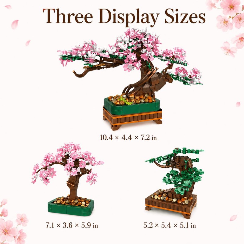 NEWABWN 3-in-1 Cherry Blossom Bonsai Tree Building Set, 711 Pieces