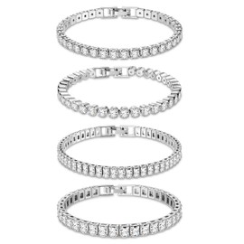 Dochais Set of 4 Women's Tennis Bracelets, Gold Silver, Diamond Bracelet, Cubic Zirconia, Glitter Bracelet, Women's Rhinestone Bracelet for Women, Girls, Wife, Mother, Jewellery, Gift, 17.5 cm, 19 cm,