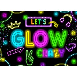 DePhoto 9x6FT Let's Glow Backdrop Vinyl Neon Glow in The Dark Crazy Background for Portrait Studio Props Photoshoot Photography Graffiti Splash Paint Birthday Party Decorations Background