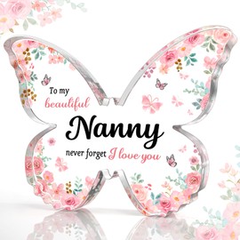 GiftyTrove Unique Nanny Gifts, 5x3.8x0.5 Inch Butterfly-Shaped Acrylic Plaque Decor, Mothers Day Thanksgiving Day Birthday Christmas Gift for Nanny