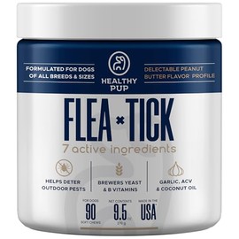 Healthy Pup- Prevencin de pulgas y garrapatas para Perros, masticable  90 masticables Blandos con Sabor a Mantequilla de man  Elaborados con Vitamina 