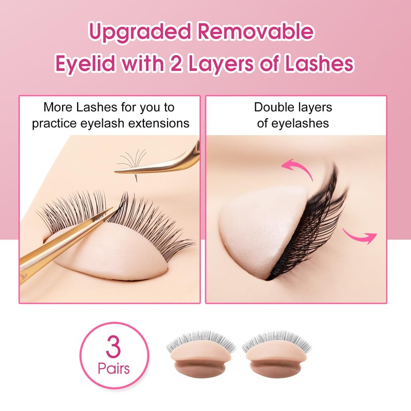 Miuffue 3 Pairs 2 Layers Eyelash Practice Eyelids for Mannequin