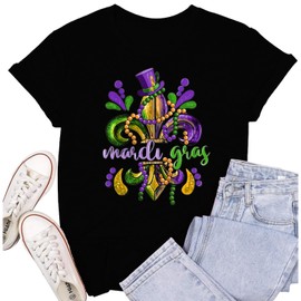 SUWATOIN Women's Mardi Gras Shirt Nola Carnival Party T-Shirt Fat Tuesday Tee Tops Black