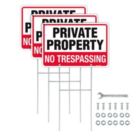 T&R T&R No Trespassing Sign Private Property Sign with H Stake for Outside,3 Pack,12"x8" .040 Rust Free Heavy Aluminum, Waterproof,Includes Matching Screws & Wrench, Easy to Mount
