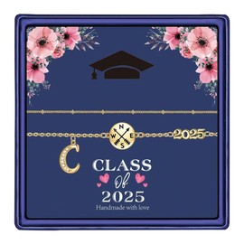 Hidepoo Graduation Gifts Bracelets for Women, 14K Gold Plated 2025 Graduation Bracelet Class of 2025 Gifts for Her Layered Initial C Compass Bracelets for Women College Graduation Gifts for Her 2025