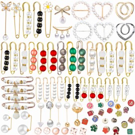 76 Pieces Pearl Brooch Pins Set, Scarf Ring Clips and Sweater Shawl Safety Pins and with Cover up Buttons Pins for Women T-Shirt Dress